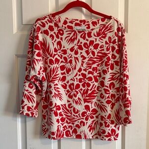 Diane Von Furstenberg Red and White Floral Dolman Sleeve Top, size Medium